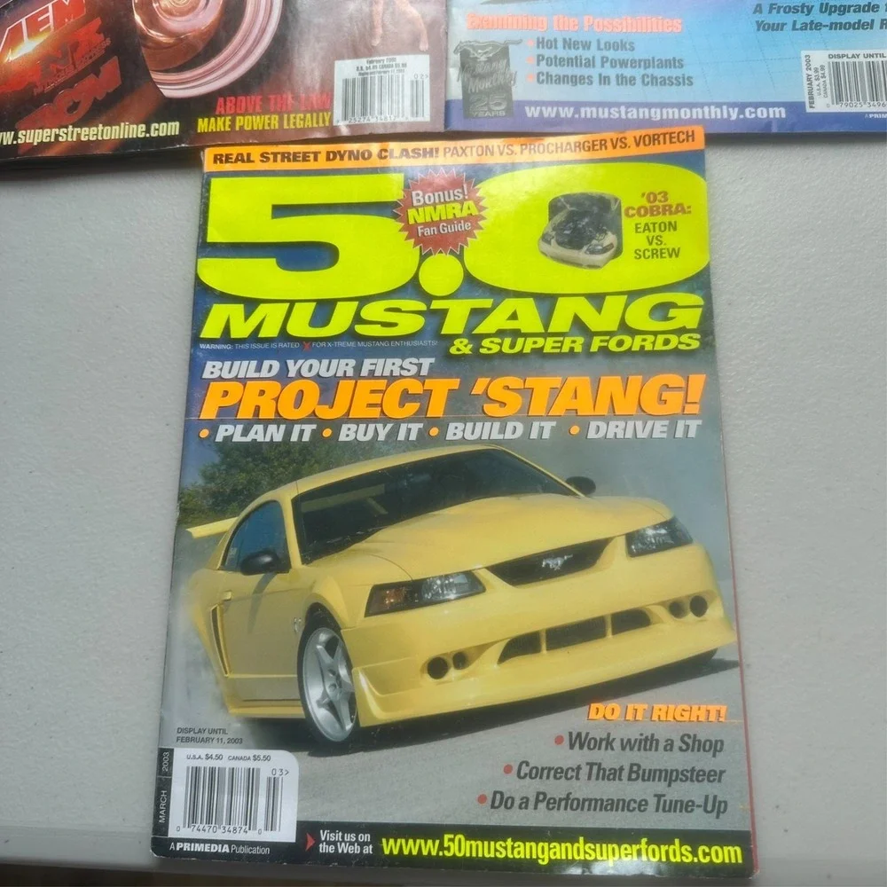 Lot of 3 Car Magazines – Super Street Feb 2003, Mustang Monthly, 5.0 Fords